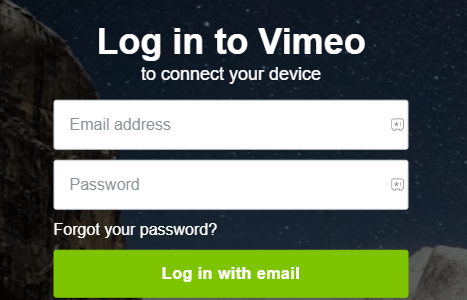 Enter your Vimeo account details 