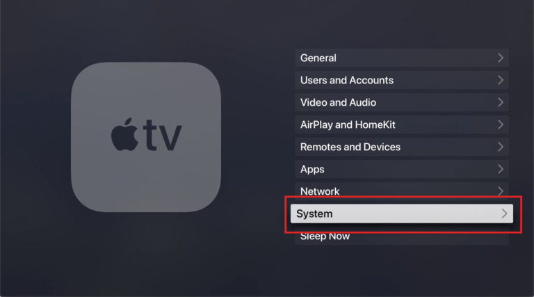 System tab on Apple TV
