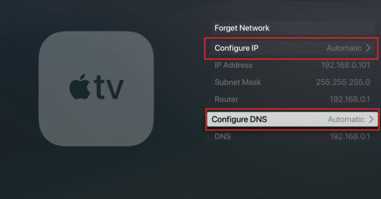 Network tab on Apple TV Settings