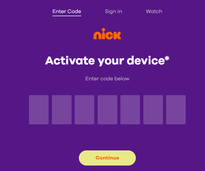 enter the activation code to activate nick 