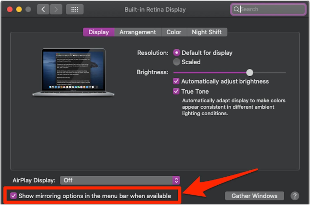 Display option to Enable Screen mirroring on Mac
