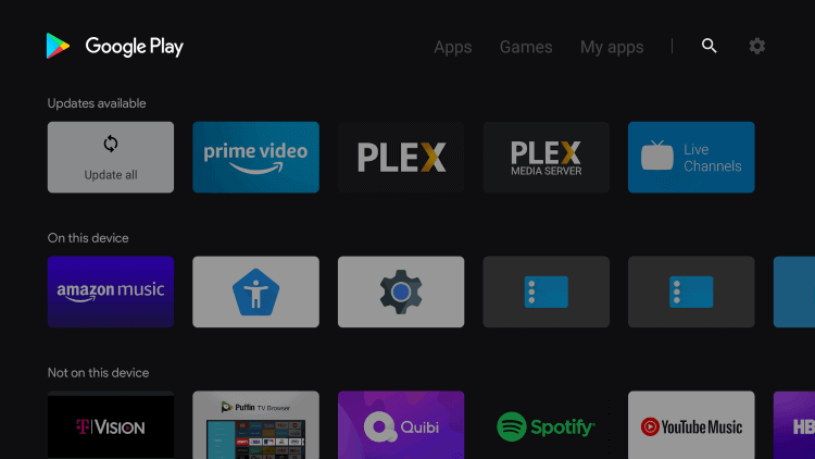 Search icon on Android TV