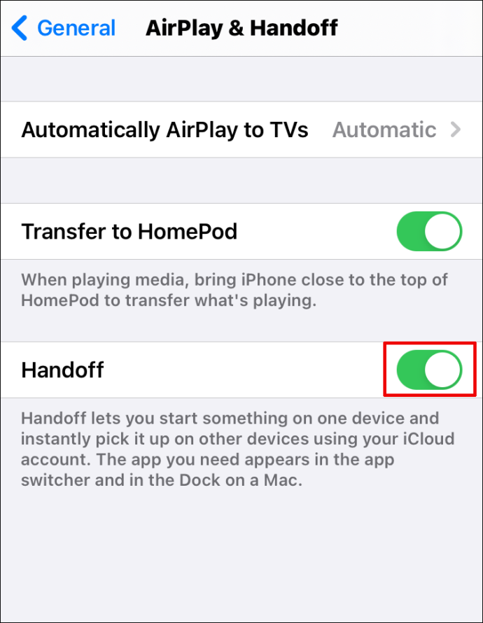 Toggle on Handoff to disconnect iPhone from iPad