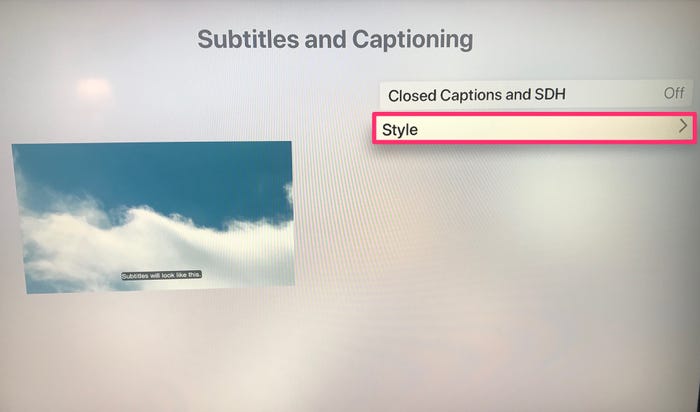 Subtitles style option