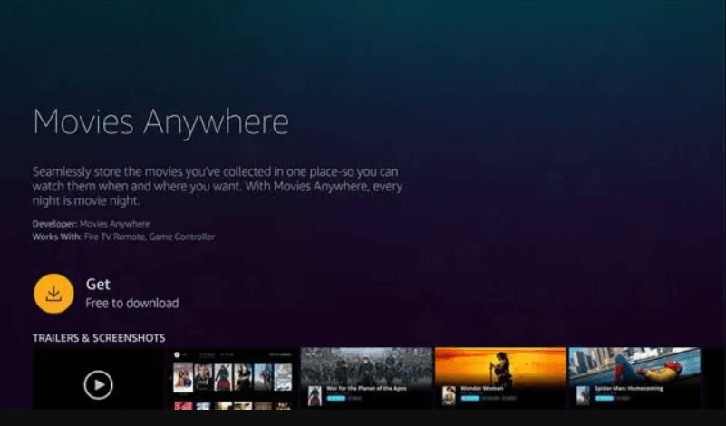 click get to install and activate movies anywhere 