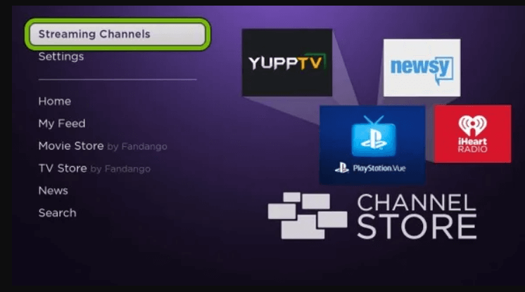 click streaming channels from the home screen 