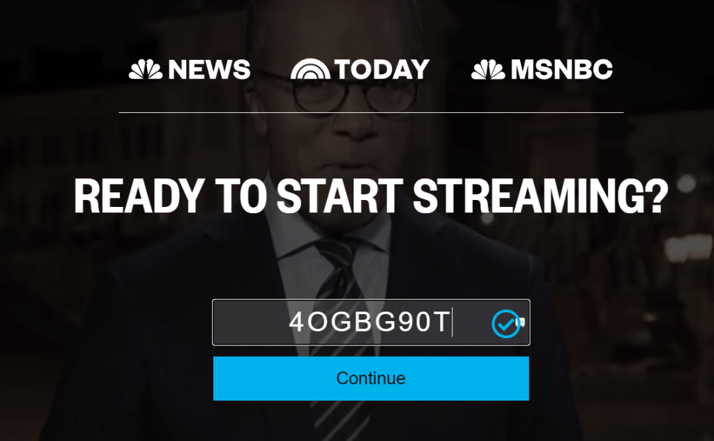 enter the activation code to activate NBC News app 