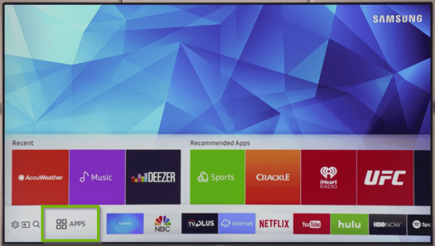 go to apps section on your samsung smart tv 