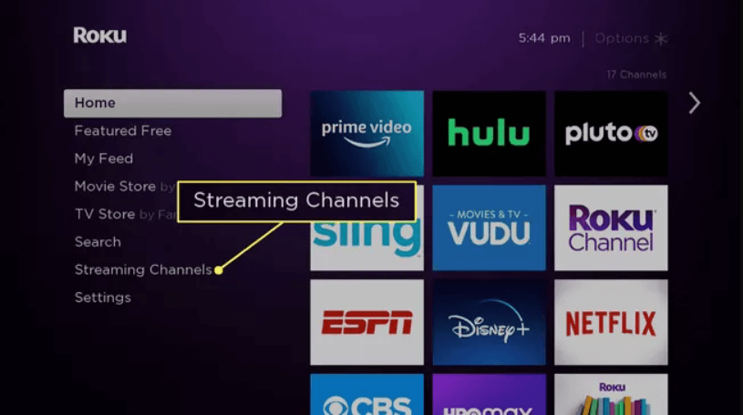 click on streaming channels from the screen 