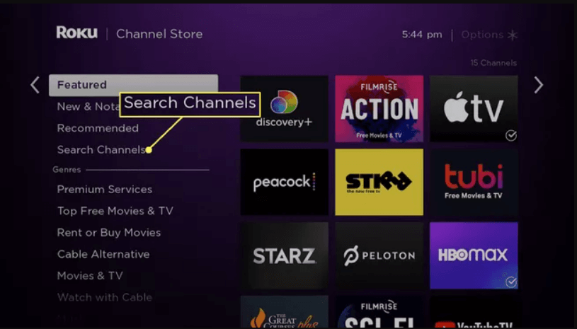 click on search channels from the screen 