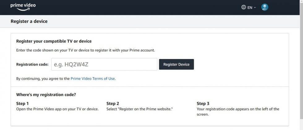 enter the code to activate Prime Video