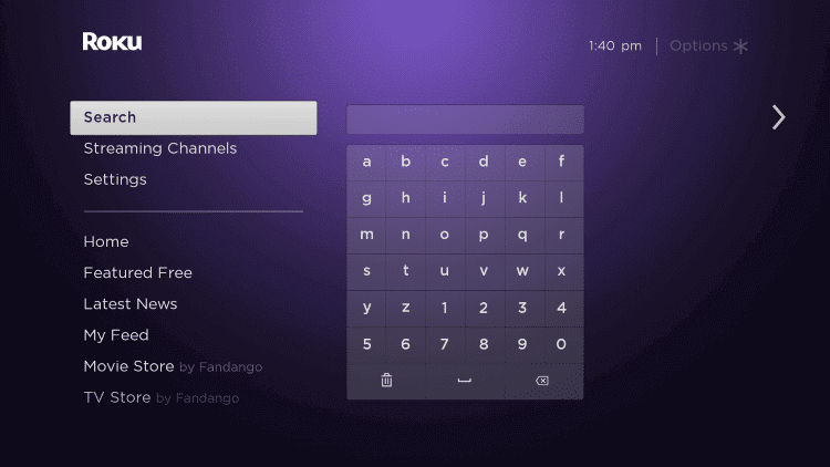 tap on search to install and activate Prime Video on roku 