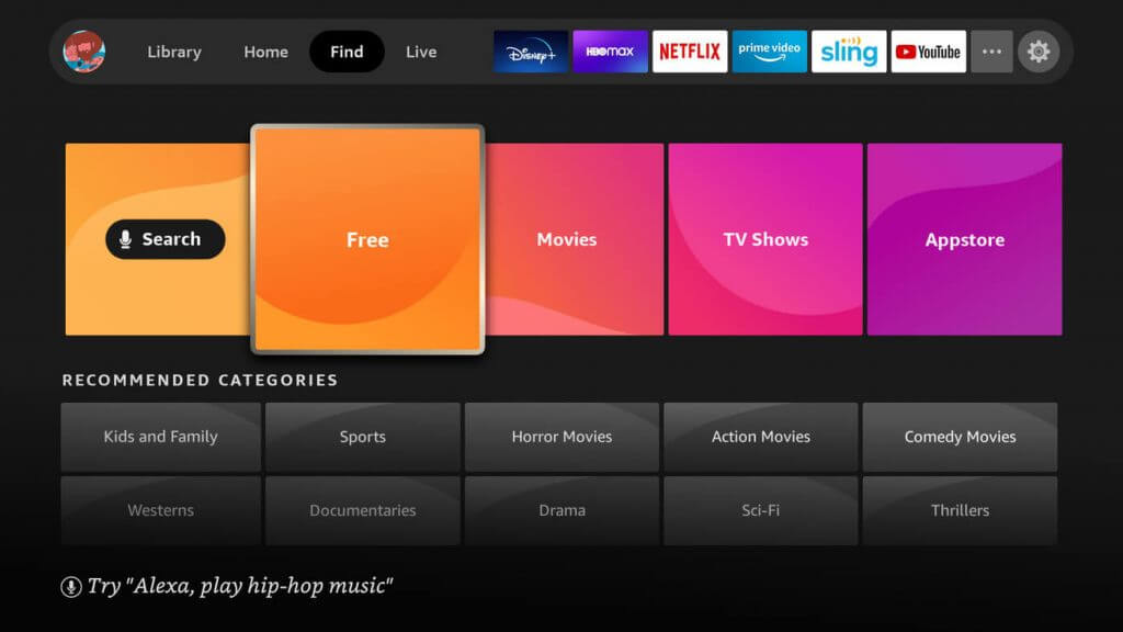 tap find menu to install and activate Prime Video on firestick 