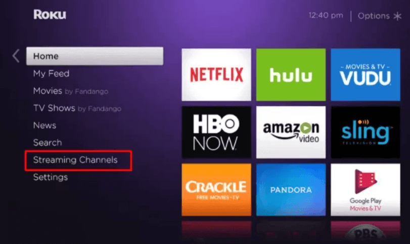 click on streaming channels on roku home screen 