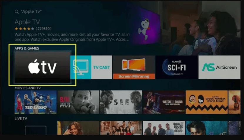 select the apple tv app from the suggestions