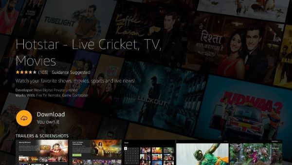 click download to install and activate hotstar app on firestick 