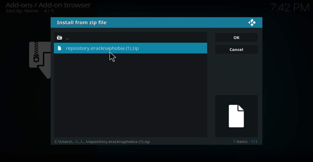 Select the Zip file saved earlier to install Crackle as Add-on on Kodi.