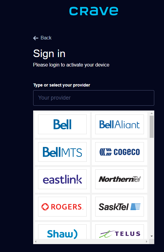 Sign in with your TV provider account