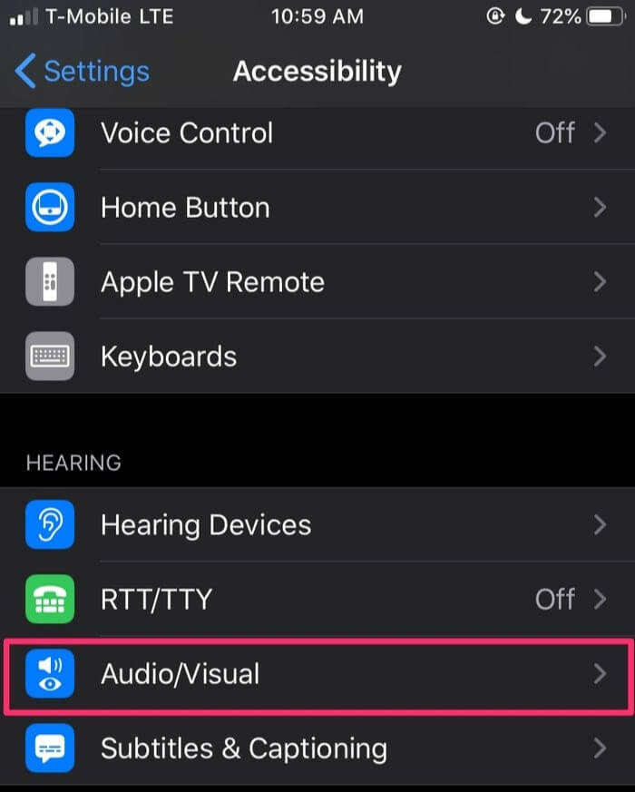 Tap Audio/visual option.