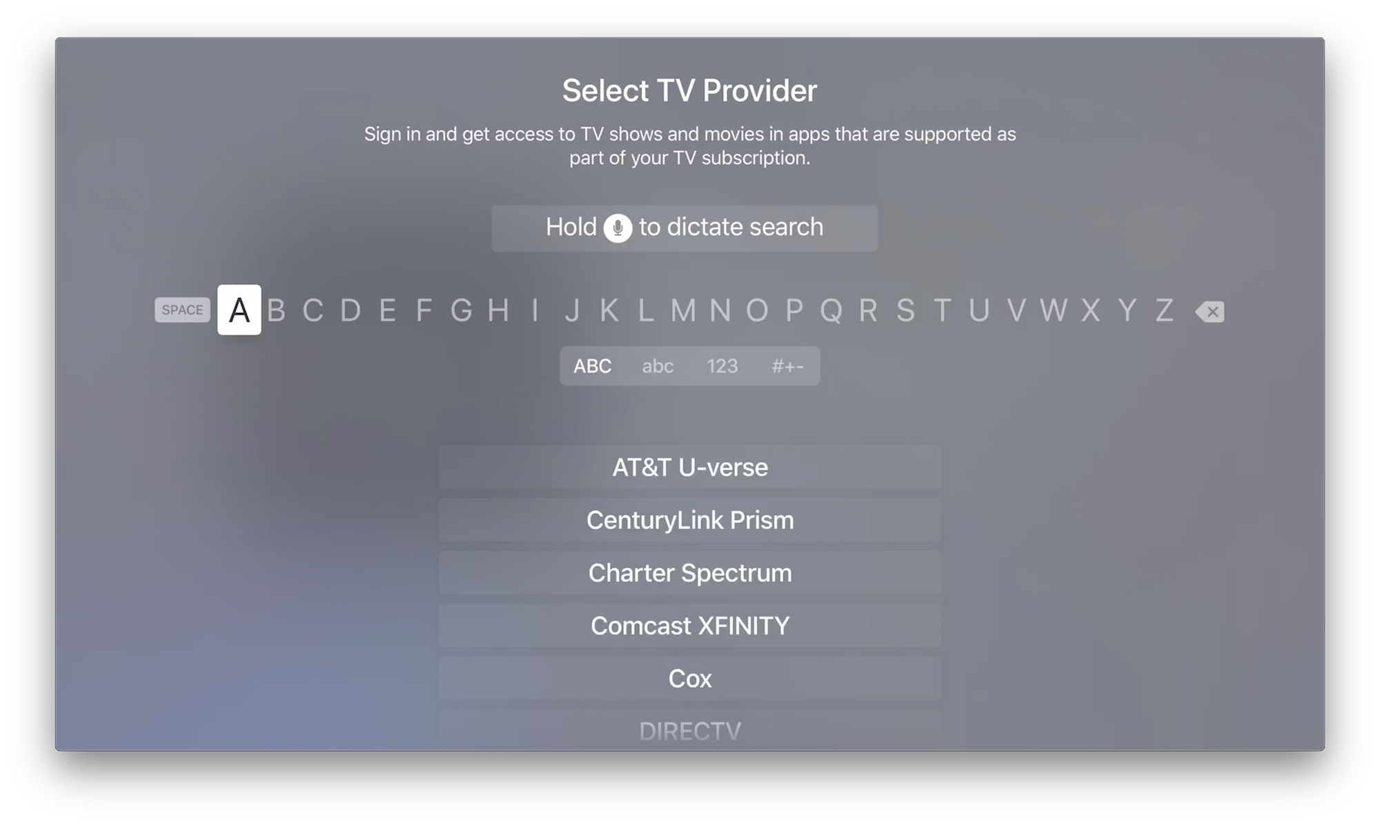 Select TV provider 