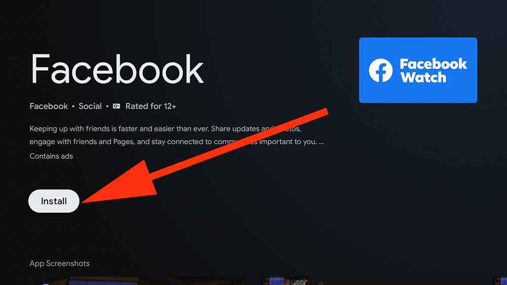 Click the Install button to install Facebook Watch TV App
