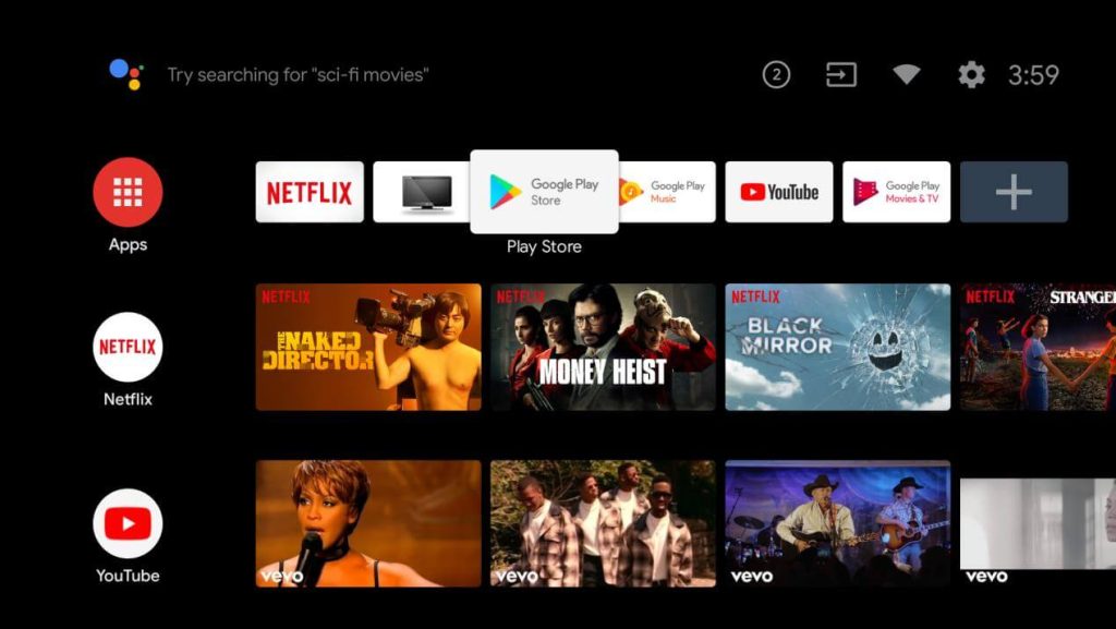 go to apps section on android tv 