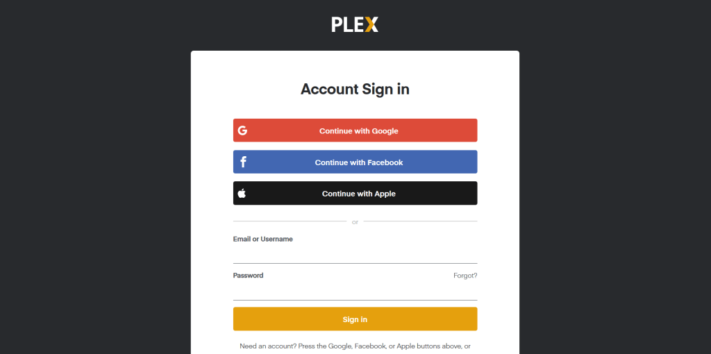 login to a plex account to activate plex 