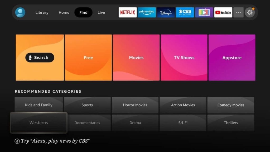 tap find menu to install and activate bbc iplayer app on firestick 