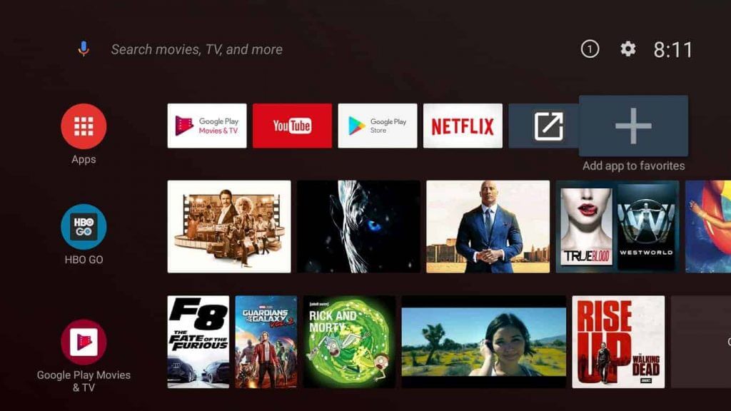 tap apps section on the android tv home screen 