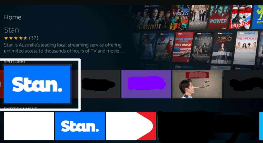 Select Stan App tile from Search results.