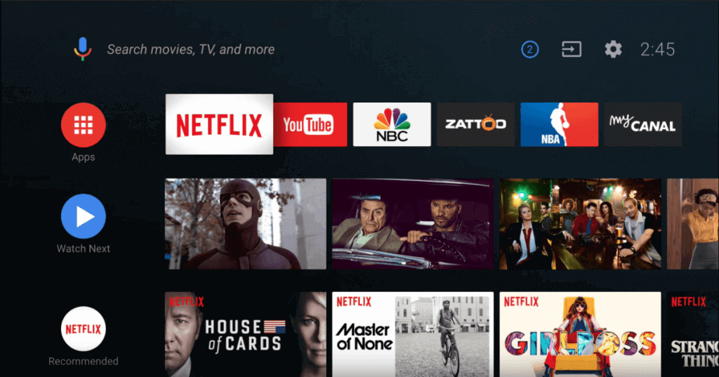 Open Apps tab on the home screen of Android TV
