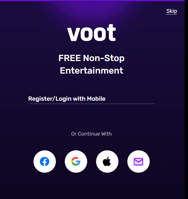 Visit Voot Activation page
