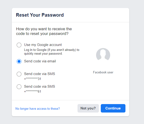 Select any option to reset your password