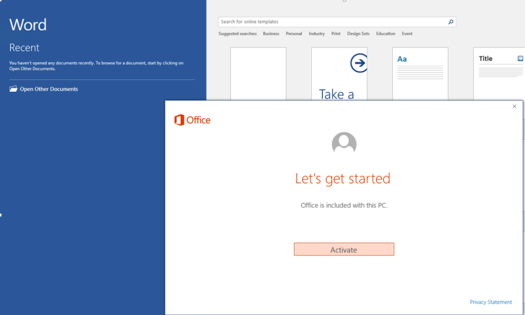 click the activate button to activate Microsoft Office