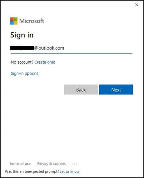 sign in with your Microsoft Office account 