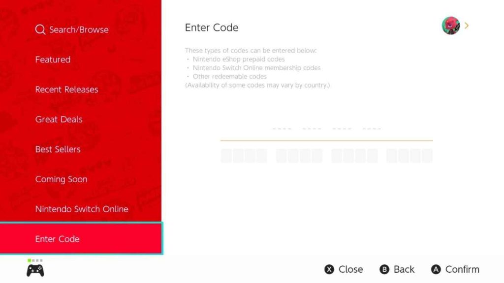 enter the activation code to Activate Nintendo eShop card