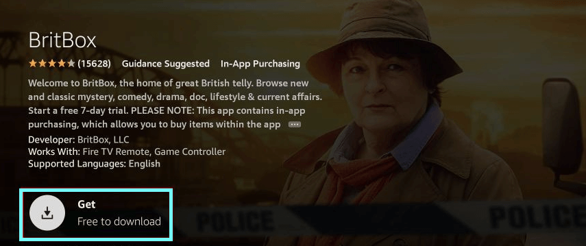 Click Get to install Britbox on Firestick