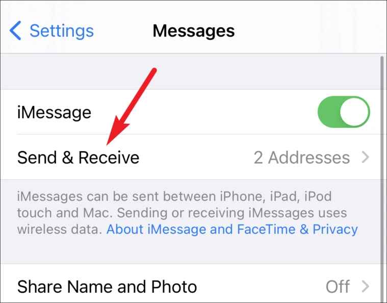 tap the send and receive option 