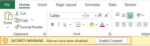 click enable content to activate macros in excel 