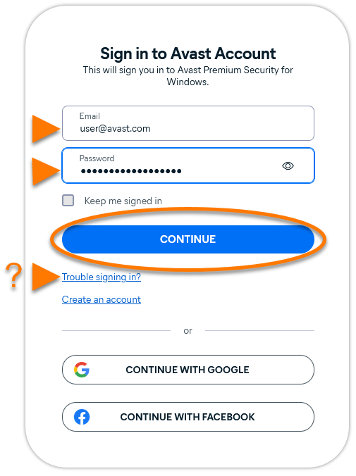 tap the continue button to activate Avast