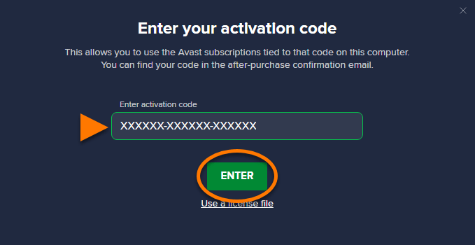 enter the activation code and tap the enter button