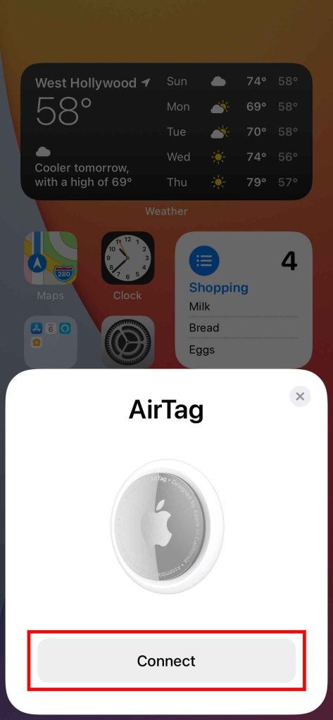 click connect tab to activate AirTag 