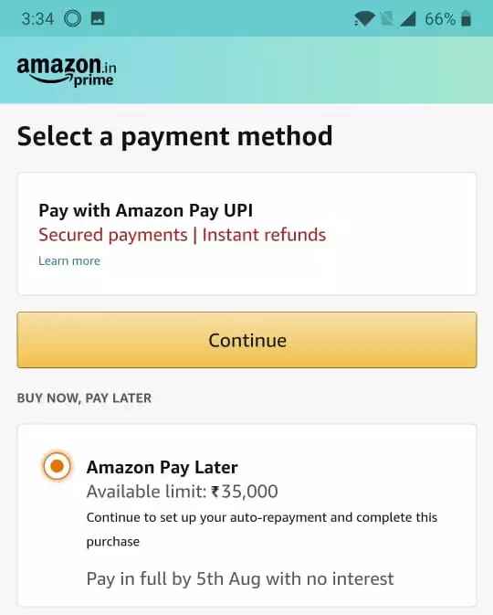 select Amazon pay during the payment process