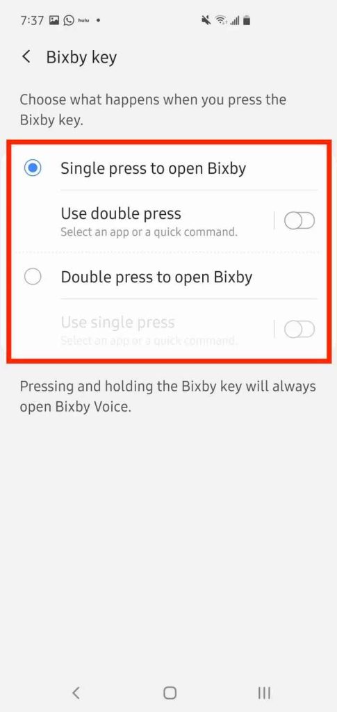 select any option to Activate Bixby Voice