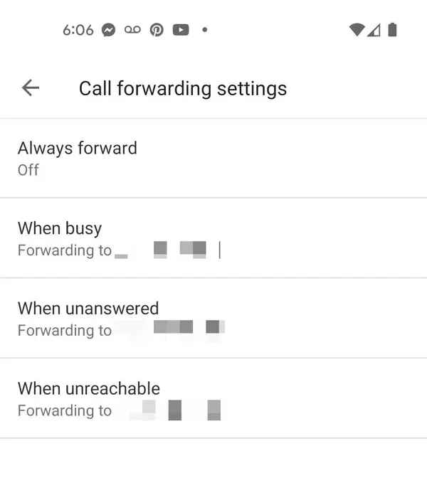 choose the call forwarding option you want to activate