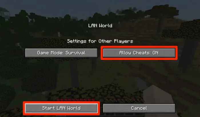 tap allow cheats on to Activate Cheats in Minecraft 