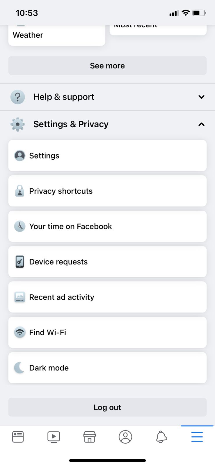 Settings & Privacy option