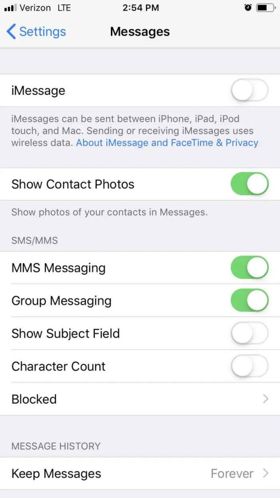 swipe the toggle near MMS messaging to activate MMS on iPhone