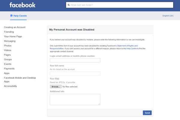 submit an appeal to reactivate your old Facebook account