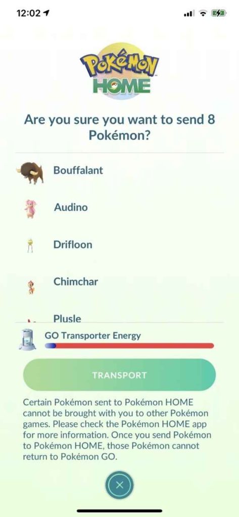 Click the Transport button to send and activate Mystery Box Pokemon Go